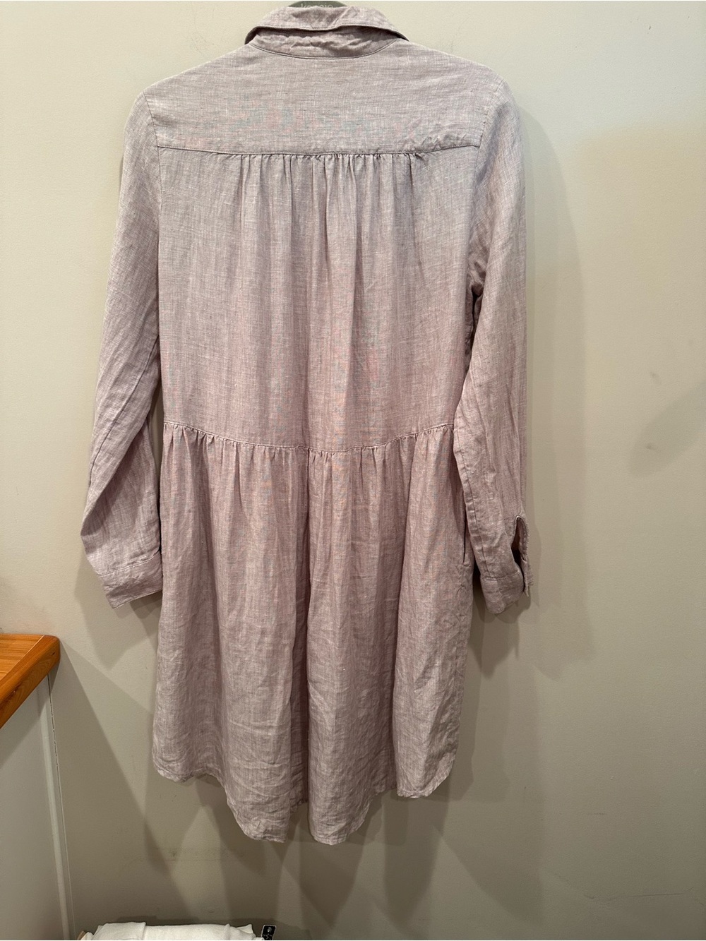100% Linen Shirt Dress Long Sleeve MIDI Breathable Flowy Pockets Staple Sz S - Picture 3 of 14